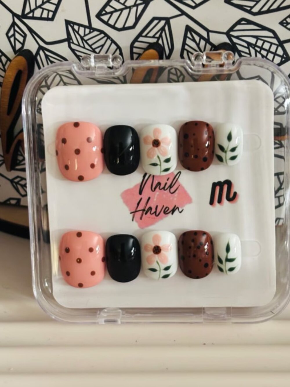 Nail Haven Press On Nails Floral Polka Dot Design